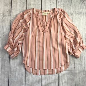 Anthropologie Maeve Pink Striped Balloon Blouse